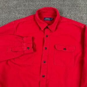 Polo Ralph Lauren Shirt Mens XL Red Classic Fit Navy Chamois Chin Strap